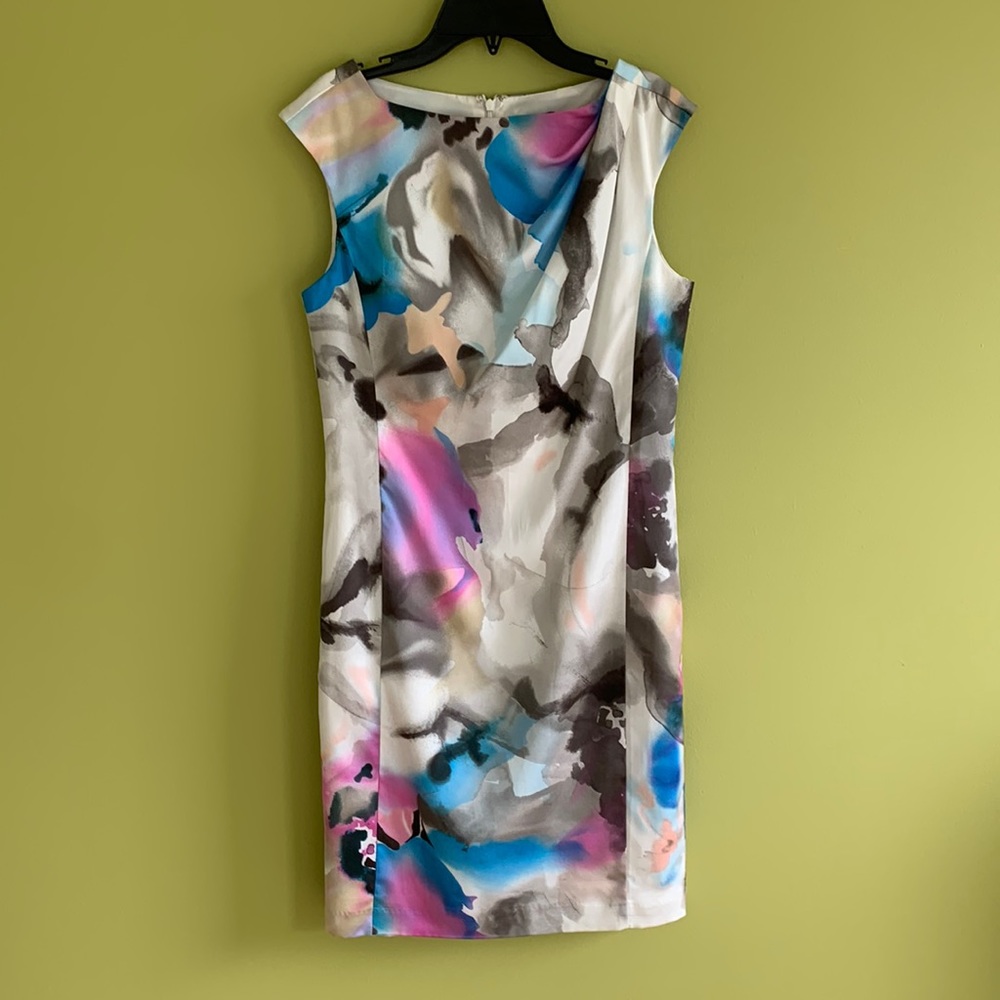 Ann Taylor satin watercolor sheath dress. Fully lined.